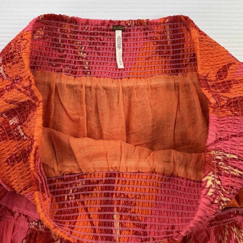 Free People Sawyer Maxi Skirt M Pink Orange Tropical Tiered Ruffle Boho Cotton - Picture 5 of 10